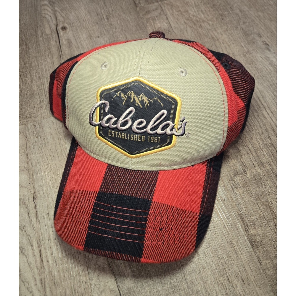 Cabela's Adjustable Snapback Cap‎ Hat Plaid Flannel Brim Hunting Mountain Sport